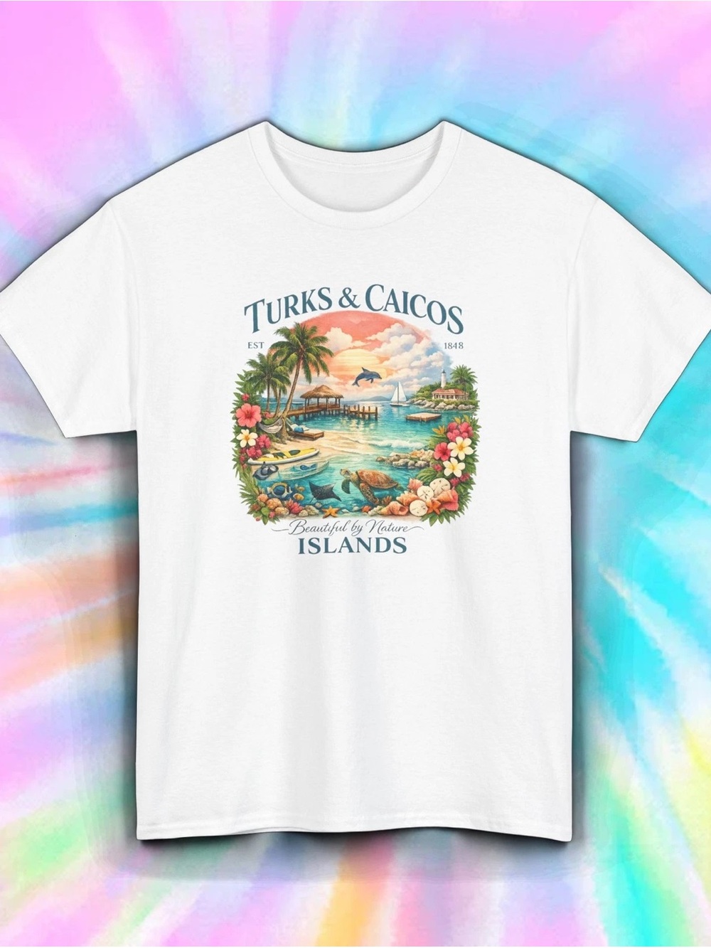 White Short-Sleeve Graphic Tee - Island Scene